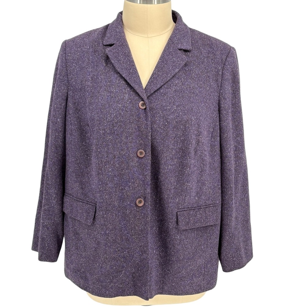 August Max Woman Blazer Purple‎ Tweed Wool Silk Blend 24W